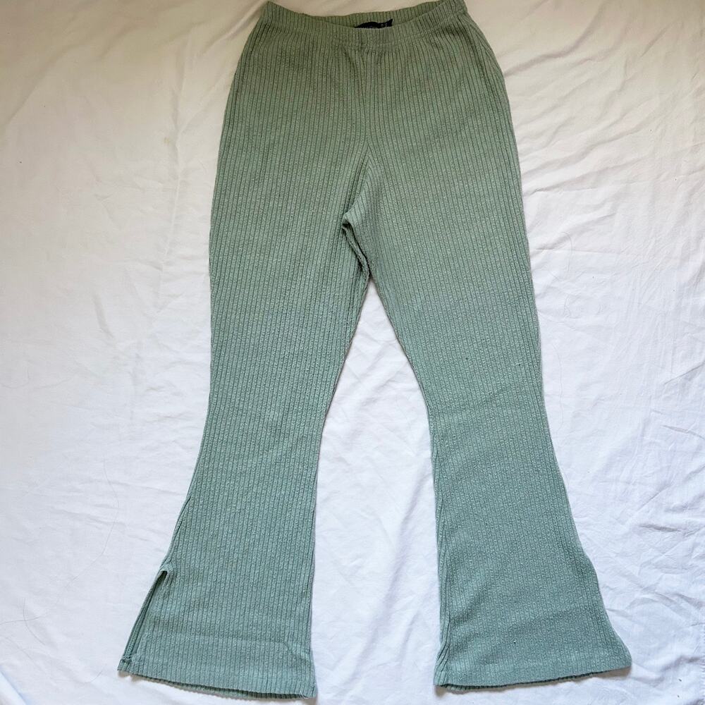 turquoise casual ribbed flare pants